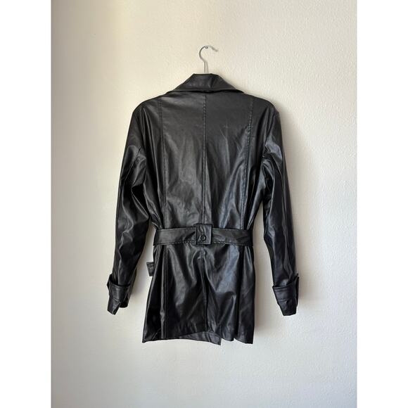 Vintage y2k 90s Jennyfer J black faux leather pleather short trench coat jacket - Picture 9 of 10